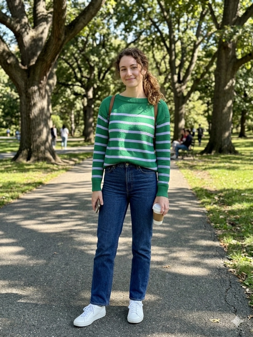 LOFT Green and White Striped Sweater